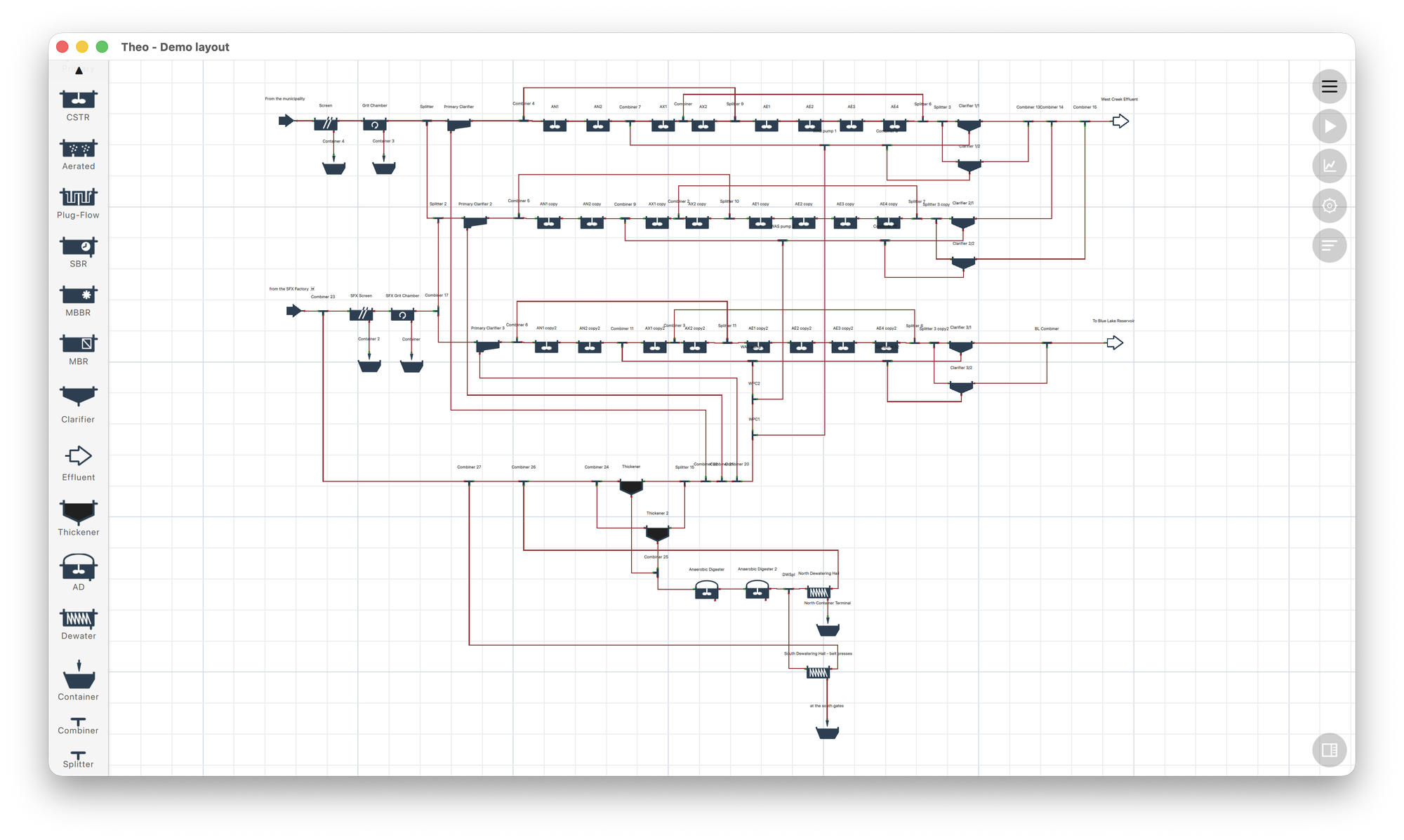 Activated sludge plant layout built in Theo